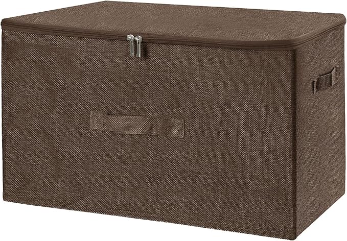 ANMINY Storage Bins with Zipper Lids 51.9 Qt Lidded Fabric Storage Boxes Baskets Cubes with Handles Collapsible Washable Cotton Linen Closet Shelf