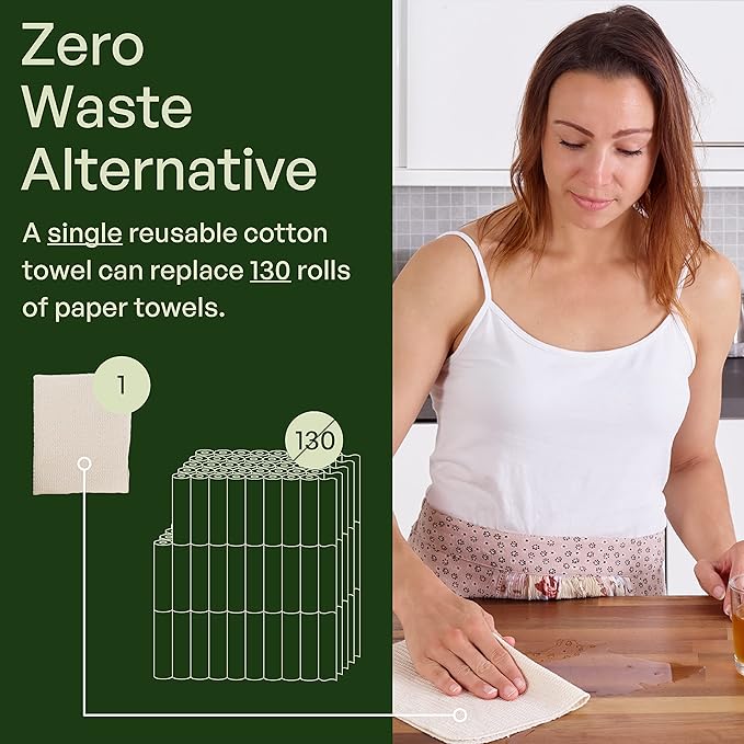 mioeco 20 Pack Reusable Kitchen Paper Towels Washable - Super Absorbent Natural unPaper Towels - Natural Cotton - Reusable, Paperless Kitchen Dish Cloths - 100% Organic