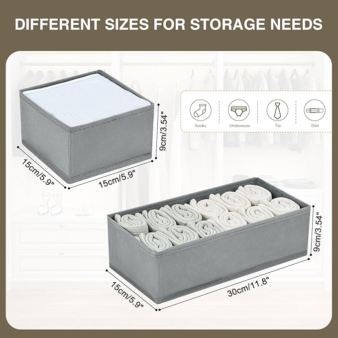 Drawer Organizers Clothes, Set of 4 Dresser Organizer Bins, Grey