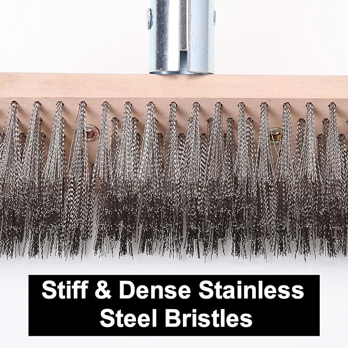 MAXMAN Stainless Steel Wire Scrub Brush with Long Handle, 63" Heavy Duty Large Wire Brush, Stiff Metal Bristle Floor Scrubber, Outdoor Patio Cleaning, Wire Broom for Deck, Concrete, Moss Removal