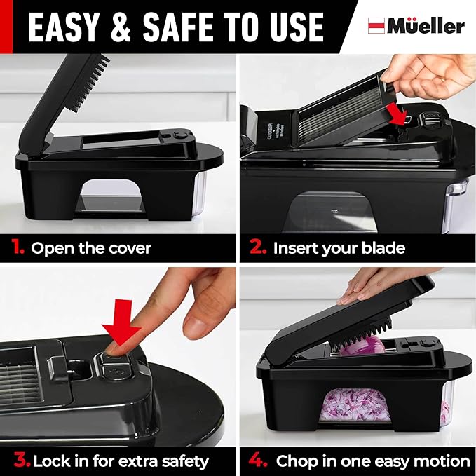 Mueller ULTIMATE 12 Blade Vegetable Chopper, Mandoline Slicer and Spiralizer, Dicer, Grater, Kitchen Essentials & Accessories, Black