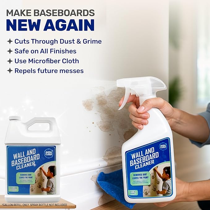 Gentle Wall & Baseboard Cleaner - Safe for Painted Walls & Trim | Non-Toxic, No-Rinse Spray | Anti-Resoil, Streak-Free Finish for Everyday Cleaning
