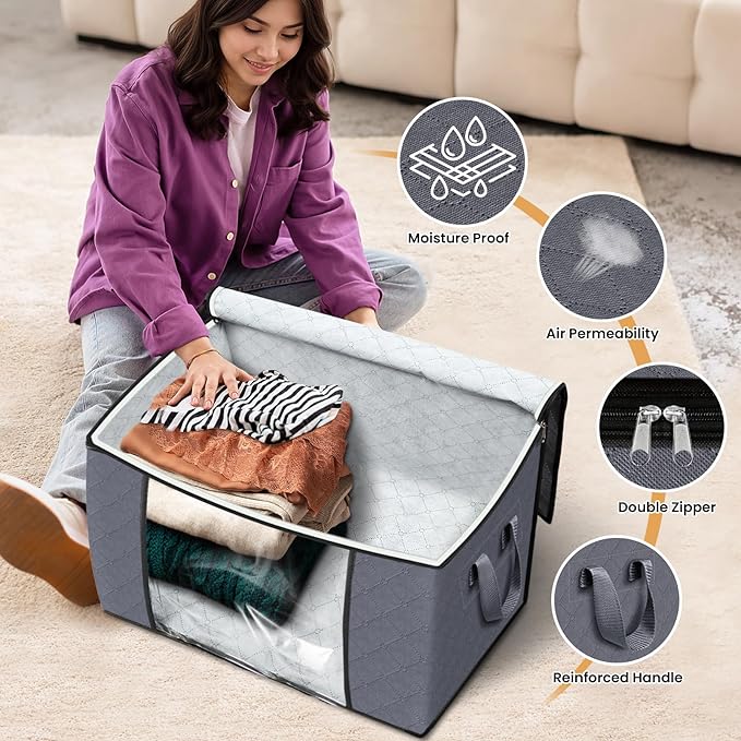 Fab totes 24 Gallons Clothes Storage, 3 Pack,Grey