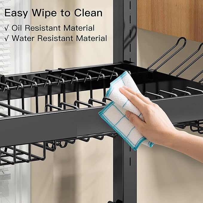 3 Tier Extra Large Stainless Steel Expandable Over The Sink Dish Drainer Drying Rack, Rust Proof Metal, Space Saving, Modern Black Big Capacity Extendable Plate Strainers Above Kitchen Counter