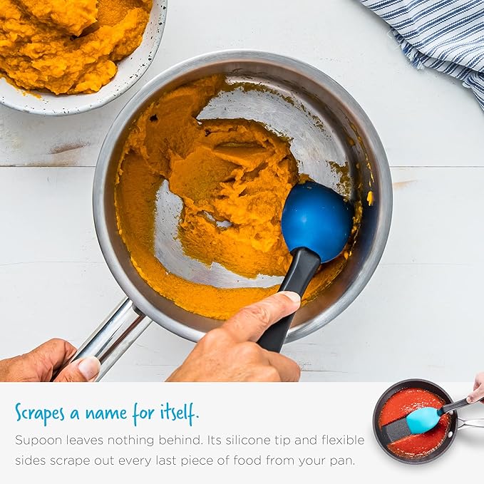 Dreamfarm Supoon Non-Stick Sit-Up Silicone Scraping, Serving, Cooking Spoon Measures 5ml Tsp & 15ml Tbsp - 11" Dreamfarm Blue