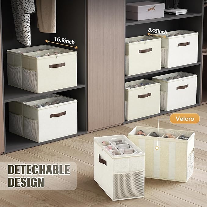 Budding Joy 2 Pack Shoe Organizer for Closet, Clear Foldable Shoe Storage Containers Adjustable Dividers Fits 16 Pairs