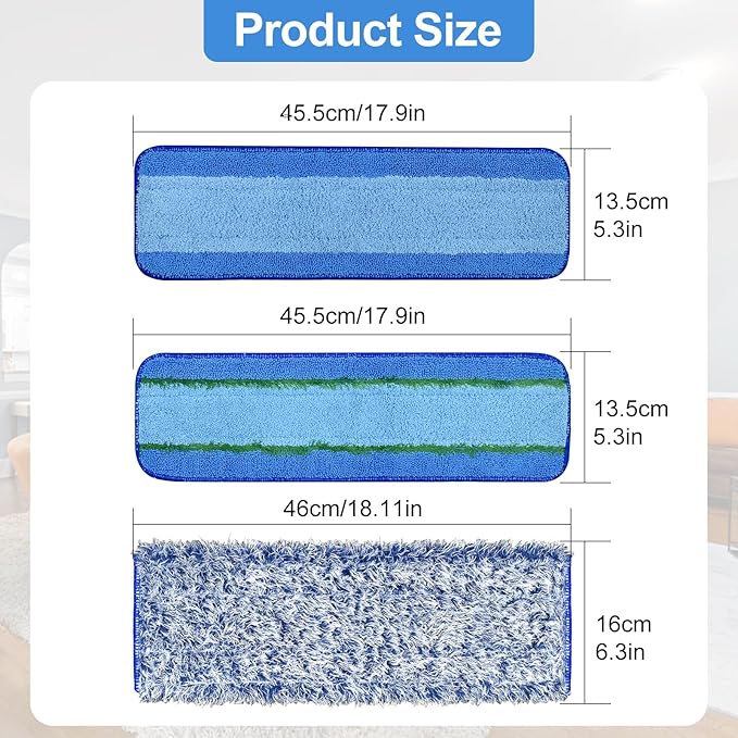 8 Pack Microfiber Cleaning Pad for Bona Mop Hardwood & Hard Surface Floors Dry and Wet Floor Cleaning - Includes 4 Microfiber Cleaning Pad, 2 Deep Clean Pads and 2 Dusting Pad - Dual Zone Cleaning