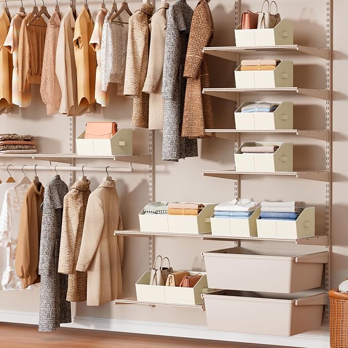 Clothes Organizers and Storage, Fabric Cube Bins with Handles, Beige