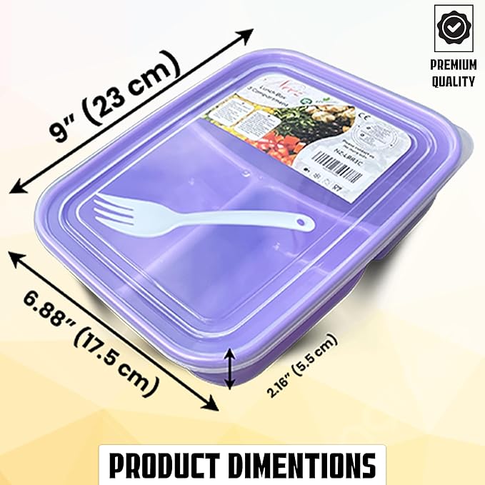 Neez 4-Pack Reusable Bento Box Lunch Containers- 3 Compartment Divided Lunch Organizer, Meal Prep Lunch Box with Lids, Microwave Safe & Sectioned Food Containers(48oz Green & Purple)