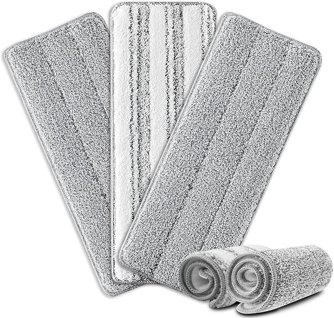 Flat Mop Pads, 3 Pack 13" X 4.9" Microfiber Mop Pad/Refill/Head, Mop Pads Washable Microfiber Squeeze Cleaning Mop Heads Replacement - White and Grey