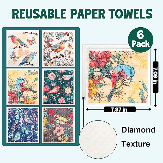 Lsnisni 6 Pack Swedish Dishcloths for Kitchen, Swedish Dish Cloths, Reusable Paper Towels, Washable Kitchen Cloth, 100% Biodegradable, Super Absorbent, Quick Drying