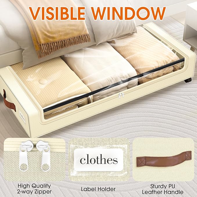 SpaceHacks Under Bed Storage (1 Pack) - Large Capacity Rolling Storage for Clothes & Blankets