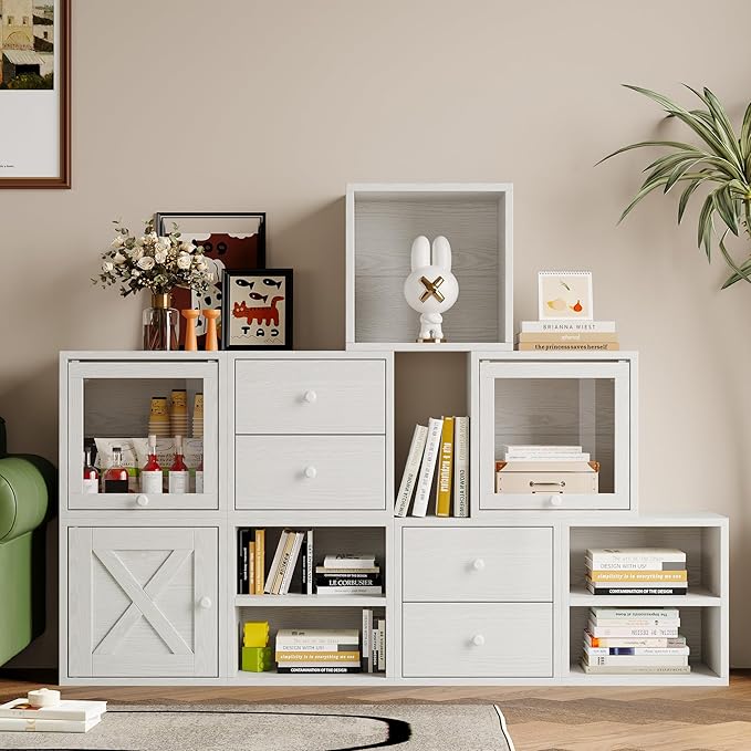 FUSUNBAO Magic DIY Cube Storage Organizer Stackable Cubes for Home Books Clothes Toy-Modular Cubby Storage System-Office Cubical-Bookcase Closet(Pure