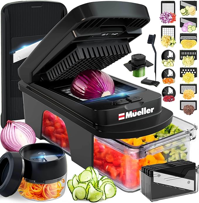 Mueller ULTIMATE 12 Blade Vegetable Chopper, Mandoline Slicer and Spiralizer, Dicer, Grater, Kitchen Essentials & Accessories, Black