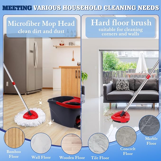 4 Pack Spin Mop Replacements Head Compatible with Ocedar EasyWring 1-Tank System,Microfiber Spin Mop Refills Head,1 Mop Scrub Brush + 1 Mop Base + 4 Pack Cleaning Floor Mop Head（White)