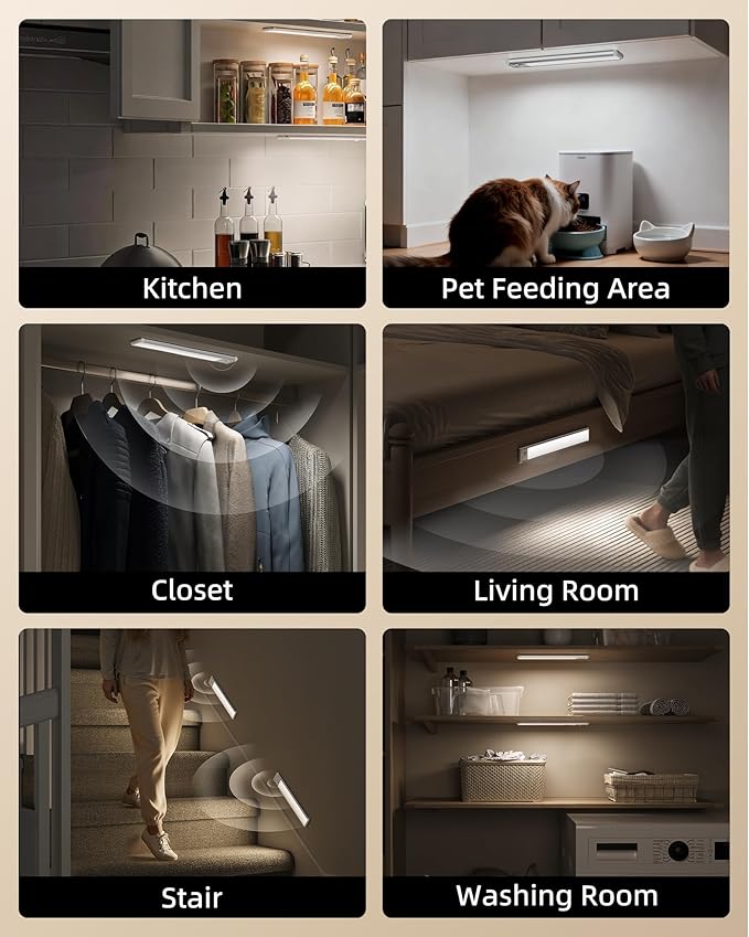 EZVALO 11.8-inch Under Cabinet Lighting, 2400mAh Rechargeable Motion Sensor Light, 3 Color Temperatures, Dimmable Magnetic Wireless Light for Kitchen, Pantry, Closet, Stairs