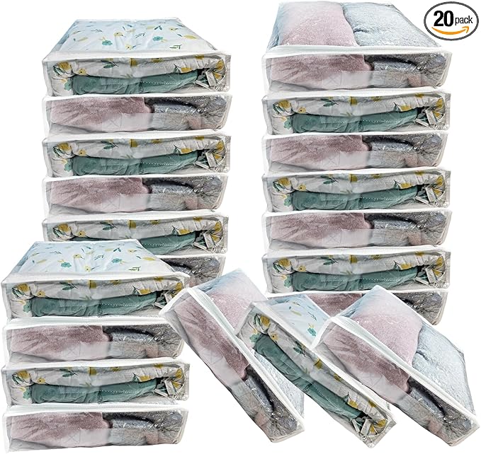 20Pcs Large Clear Vinyl Zippered Storage Bags with Handle - 16 * 12 * 4Inch Blankets Clothes Bed Sheet Storage Bags with Zipper for Closet Sweater Small Quilt Pillow