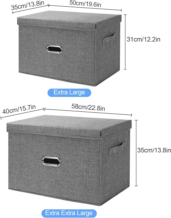 Large Linen Fabric Foldable Storage Bins with Removable Lid and Handles, Washable Storage Box Organizer Containers Baskets Cube with Cover for Bedroom