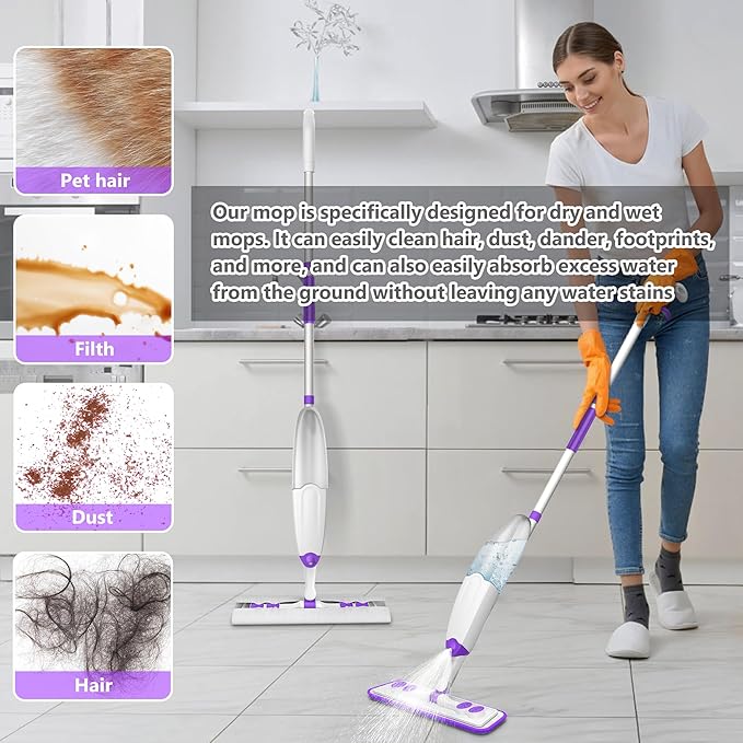 TINA&TONY Spray Mop for Floor Cleaning: Wet Dry Mop with Microfiber Washable Reusable Pads for Household Kitchen Hardwood Vinyl Floors