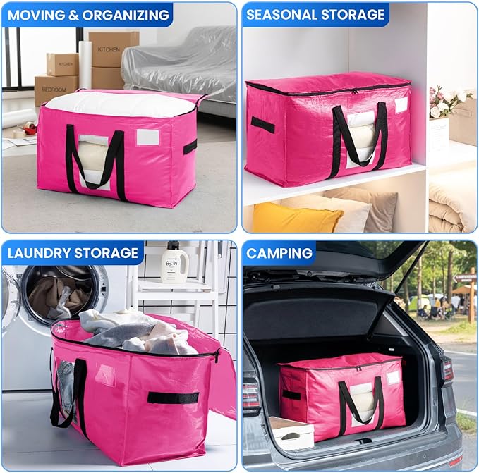 12 Pack Pink Extra Large Moving Bags, Heavy Duty Totes with Visible Window