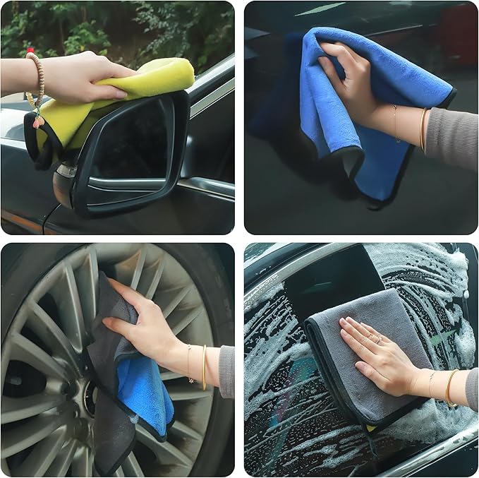 Microfiber Cleaning Cloths 12 Pack, 16 x 16 in (40 x 40 cm), 550 GSM, Lint‑Free & Streak‑Free, Scratch‑Free Towels for Kitchen, Glass & Car Detailing (Gray/Yellow)