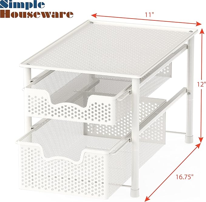 Simple Houseware Stackable 2 Tier Sliding Basket Organizer Drawer, White
