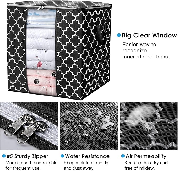 Storage Bags [3 Pack/100L] Large Blanket Clothes Organization and Storage, Black
