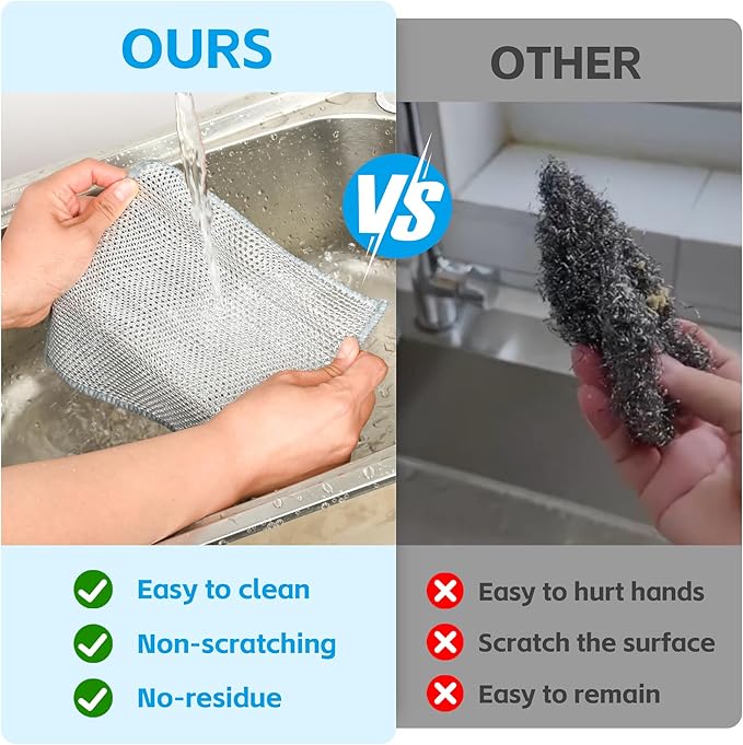36Pack Multipurpose Wire Dishwashing Rags, Upgrade Non Scratch Wire Dishcloth, for Wet and Dry Use, Reusable Metal Scrubbing Microfiber Clean Cloths for Home/Kitchen/Stove