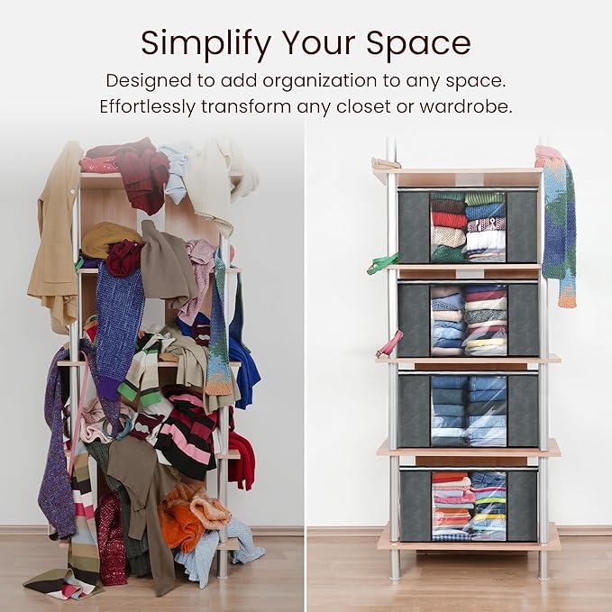 Reli. 60L Clothes Storage Bags (6 Pack) Foldable Closet Organizers & Closet Storage Containers | Foldable Bins with Lids, Handles | Large Clothing Bags for Towels, Toys, Blankets | Grey