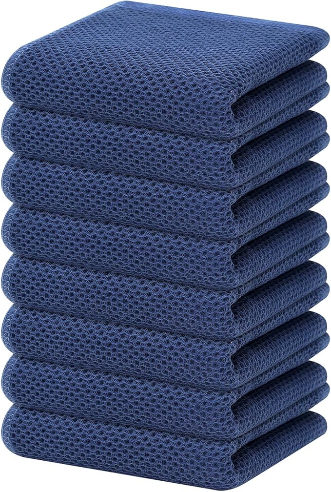 Homaxy 100% Cotton Waffle Weave Kitchen Dish Towels, Ultra Soft Absorbent Quick Drying Cleaning Towel, 13 x 28 Inches, 8-Pack, Navy Blue