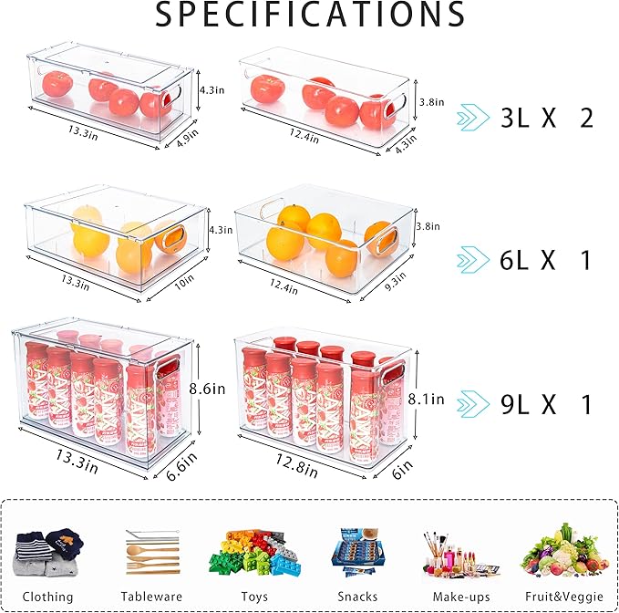 MineSign 4 pack Stackable Fridge Drawers Pull-Out Bins Divided Produce Saver Containers for Refrigerator Storage Organizers for Veggie Fruit Berry Pantry Cabinet Makeup Clothes