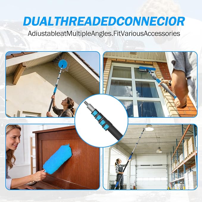26ft Telescopic Extension Pole, 5-20ft Paint Roller Extension Pole with Flip-Lock Design, Aluminum Alloy Threaded Head for Painting Cleaning Dusting & Window Washing Tools