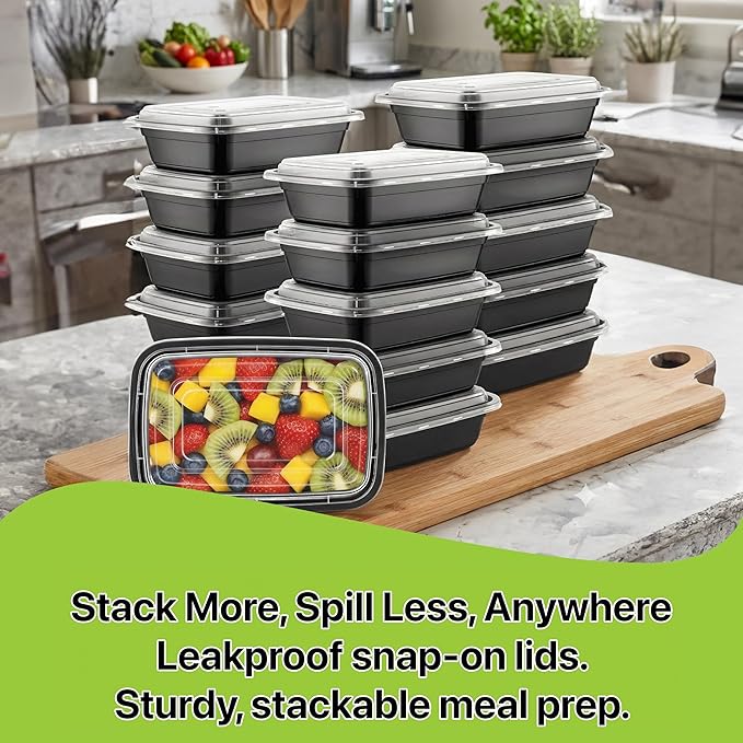 Meal Prep Containers [10 Set] x [24 oz] with Lids, 1 compartment, Stackable, Reusable, Leakproof, Food Safe, Microwave, Freezer & Dishwasher Safe for Food Prep Storage Bento (10 Set, 24 oz)