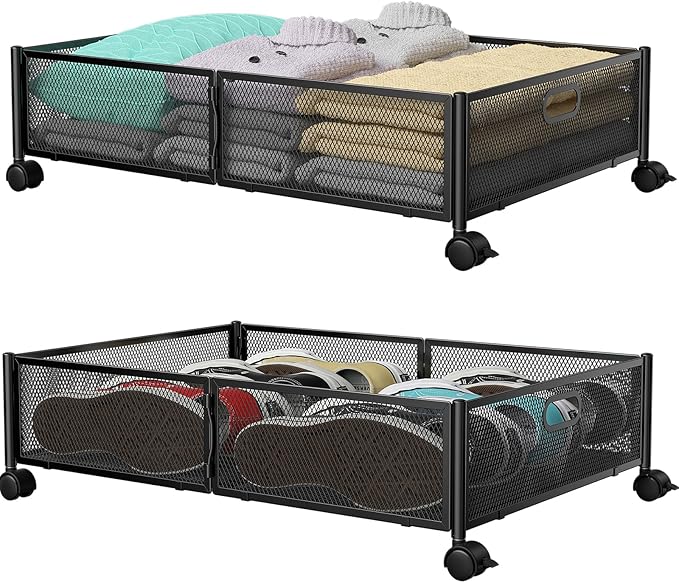 Under Bed Storage with wheels, Under the Bed Storage Containers, Black