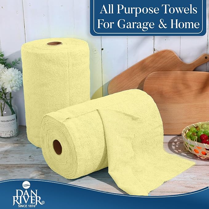 DAN RIVER Microfiber Cleaning Cloth Roll-50PK, Reusable Paper Towels Yellow Tear Away Cleaning Towels, Microfiber Towels Washable Shop, Lint Free Cleaning Rags for House, Kitchen, Window-11.5"×11.5"