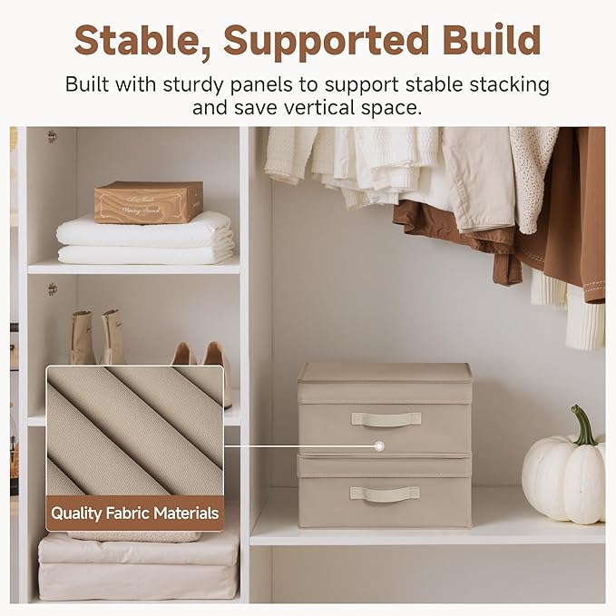Small Storage Boxes with Lids, Stackable Fabric Storage Bins with Handles