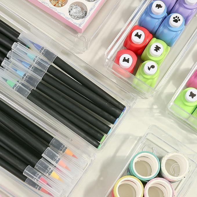 Clear Drawer Organizers, 6'' x 3'' x 2'', Set of 3