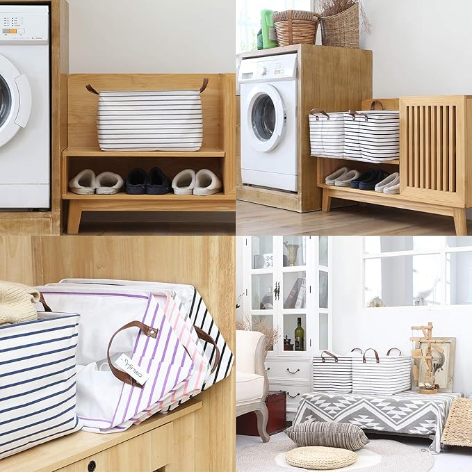 31L Large Storage Bins, Closet Organizers and Storage, Gray Stripe