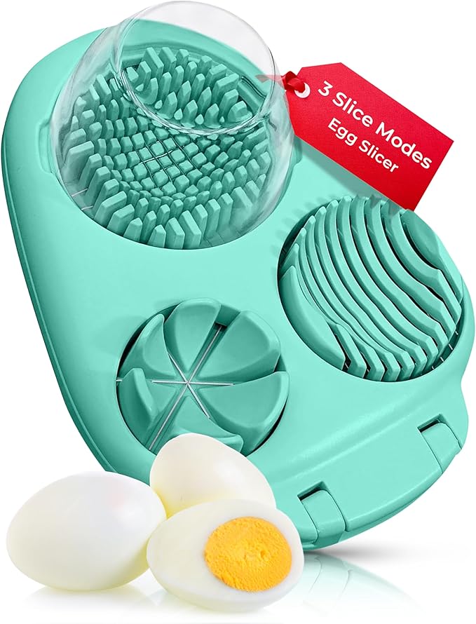 CraftyCrocodile Egg Slicer for Hard Boiled Eggs - 3 Slice Modes Egg Cutter, Heavy Duty, Stainless Steel Dicer - Kitchen Chopper Tool for Strawberry, Mushroom, Grape, Cherry Tomato - Mint Green