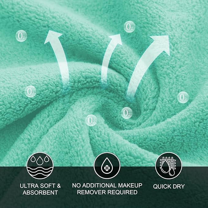 MOONQUEEN Microfiber Facial Cloths Fast Drying Washcloth 12 Pack - Premium Soft Makeup Remover Cloths - Aqua Green