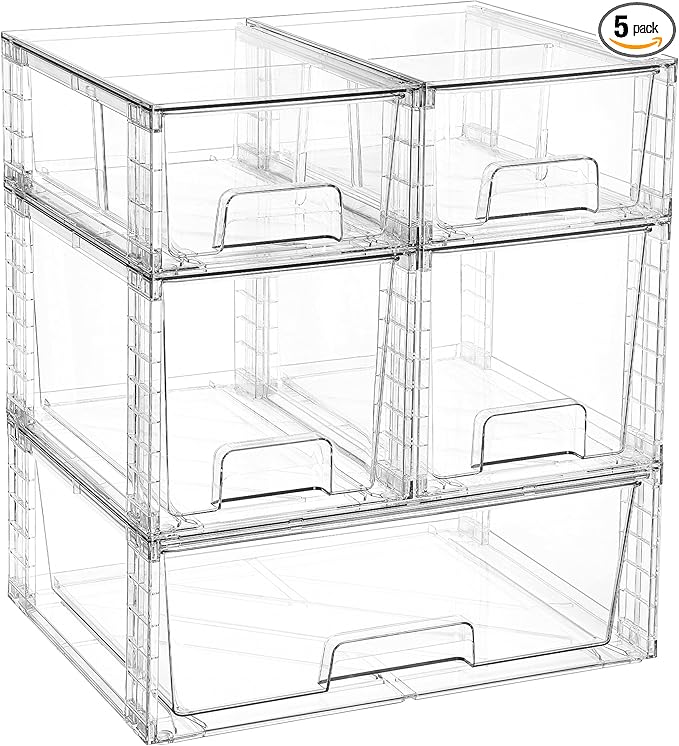 Clear Stackable Storage Drawers Set of 5