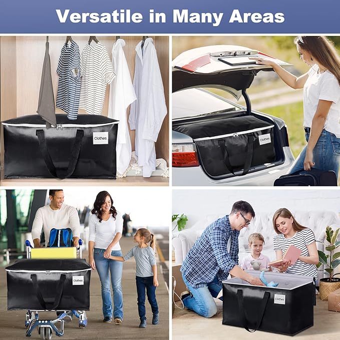 Heavy Duty Moving Boxes-Moving Bags with Zipper, Black-6 Pack