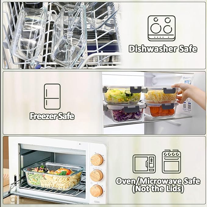 M MCIRCO 67.4oz(8.3 cup), 33.8oz(4.2 cup)& 18.6oz(2.1 cup) Extra Large Glass Food Storage Containers Set with Lids