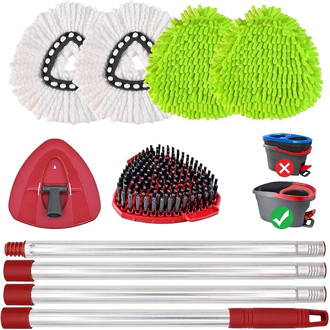 Spin Mop Replacement Head Base Scrub Brush Handle, 4-Section 30-to-58 inch Mop Replacement Stick Compatible with Ocedar Handle for Easy Wring Mops Refills 7 Pack