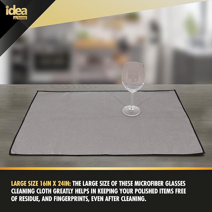 Idea Home Premium Fish Scale Microfiber Cloth – Ultra-Clear, Lint-Free & Streak-Free Shine for Wine Glasses, Crystal & Delicate Surfaces – Large 16×24 in (2 Pack)