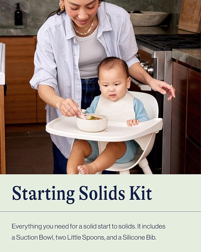 Lalo First Bites Starting Solids Silicone Baby Feeding Set with Suction Bowl, 2 Spoons and 1 Bib - 4-Piece Baby-Led Weaning Supplies - Non-Toxic Silicone Infant Tableware - Blueberry
