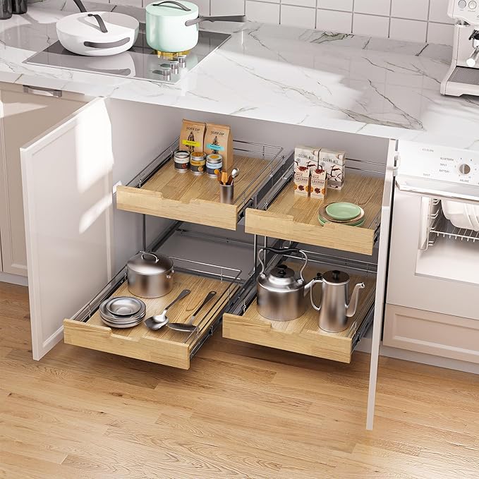 Sikarou Pull Out Cabinet Organizer, Heavy-Duty Slide Out Shelf, 2 Tie 14 * 21 in
