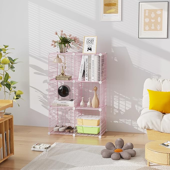 Wire Cube Storage, 6, Cube Organizer Metal C Grids, Pink UWCS3006P