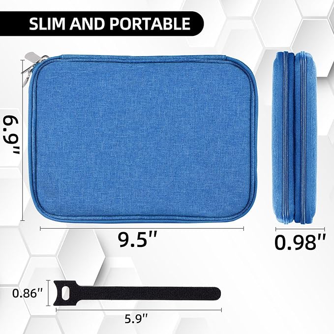 Electronics Organizer - Travel Cable Organizer Bag, Water Resistant Double Layers Pouch for Cord, iPhone, iPad Mini - Gift for Men Electronic Accessories Storage Case with 5 Cable Ties, Blue