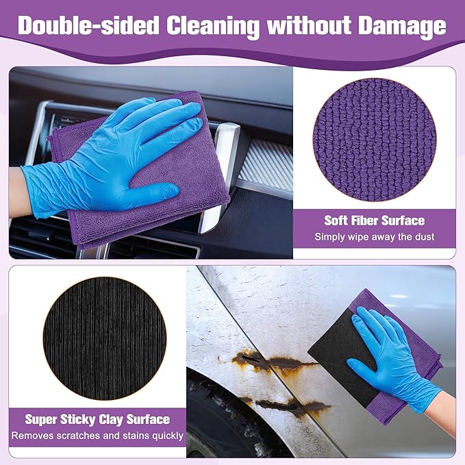 Clay Towel 12 x 12 Inch, Purple Clay Bar Towel for Auto Detailing Microfiber Car Cloth Cleaner Automotive for Car Detailing